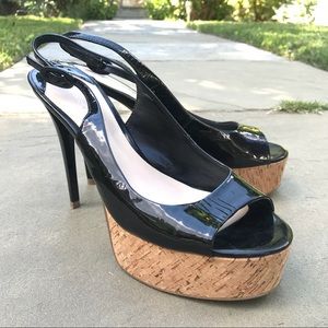 Charles & Keith / Black cork sandal stiletto heels